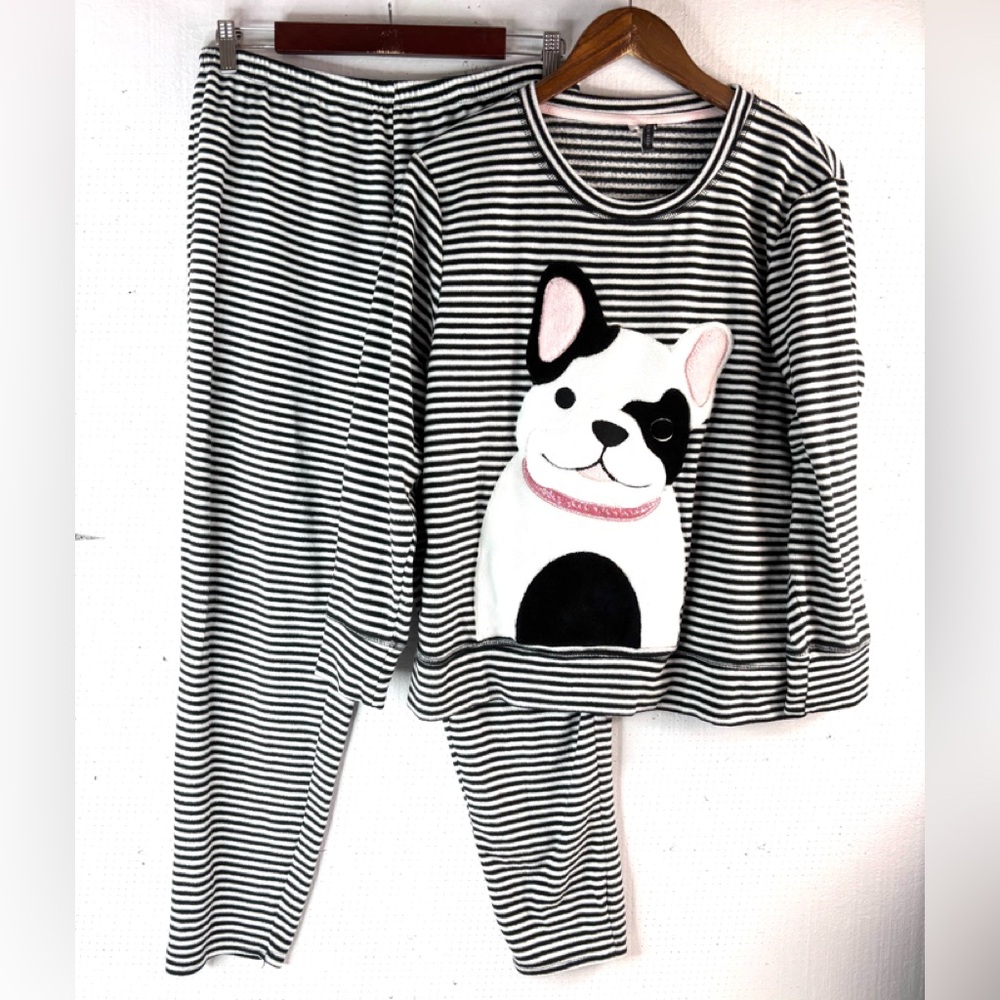 Jaclyn Intimates L Striped Pajamas with Frenchy Dog Design